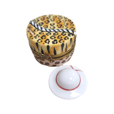 Cheetah Hat w Hat Inside Porcelain Limoges Trinket Box
