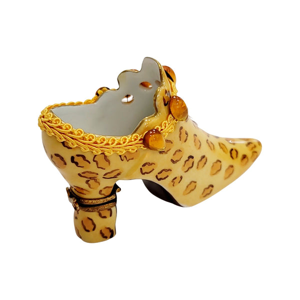 Cheetah Shoe Fashion Porcelain Limoges Trinket Box