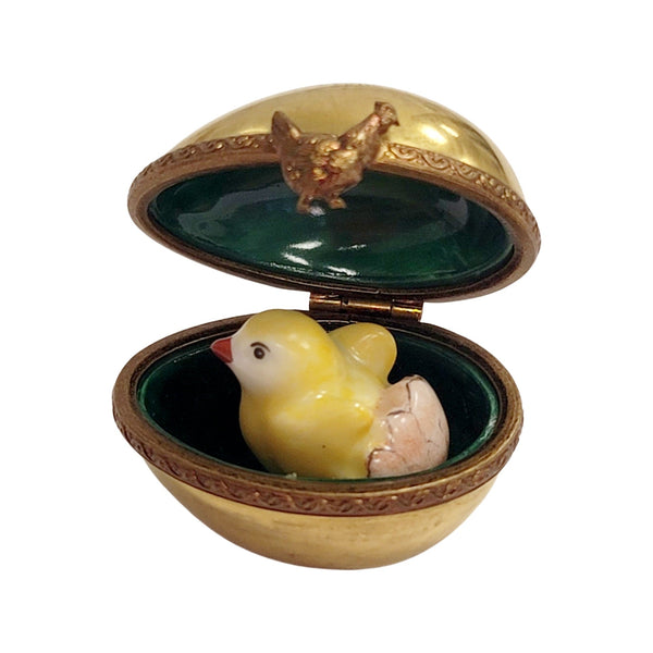 Chick Hatching in Golden Egg Porcelain Limoges Trinket Box