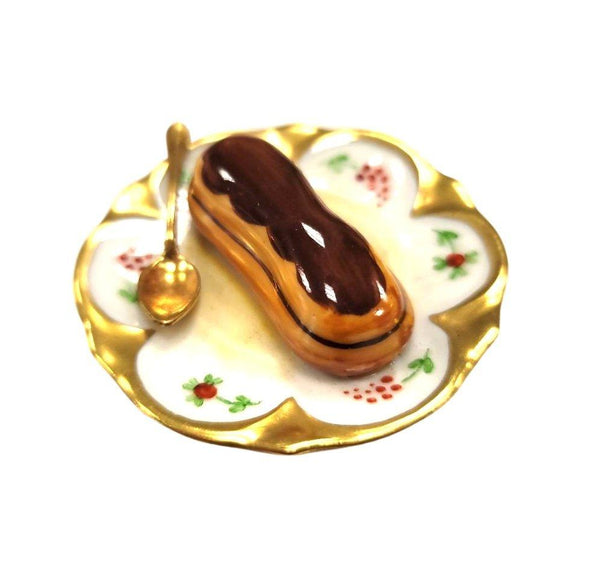 Chocolate Napolean Dessert on Gold Trim Plate Rare Porcelain Limoges Trinket Box