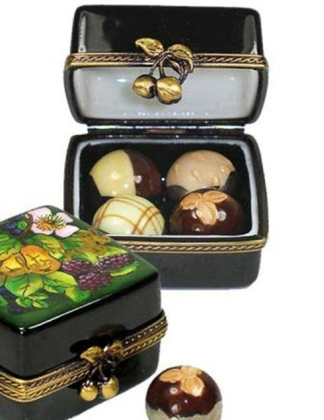 Chocolate Truffles Square Porcelain Limoges Trinket Box