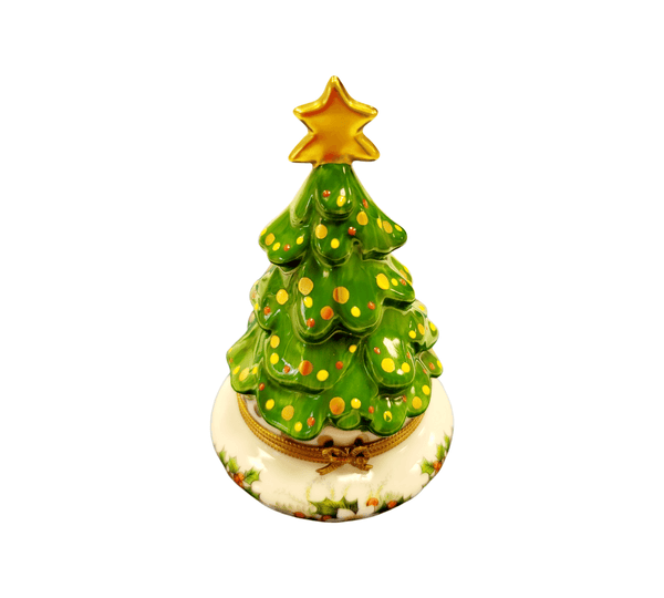 Christmas Tree w Magnolias Porcelain Limoges Trinket Box