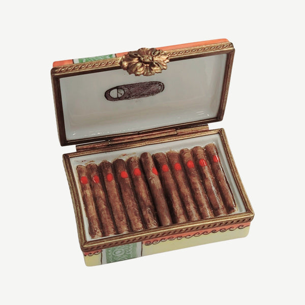 Cigar w Removable Cigars Porcelain Limoges Trinket Box