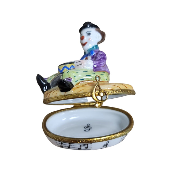 Circus Clown w Drum Porcelain Limoges Trinket Box