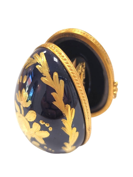 Cobalt Blue Gold Egg Oval Picture Frame inside Vert Porcelain Limoges Trinket Box