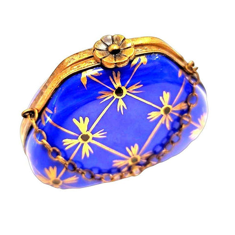 Cobalt Blue Purse w Gold One of a Kind Hand Painted Porcelain Limoges Trinket Box