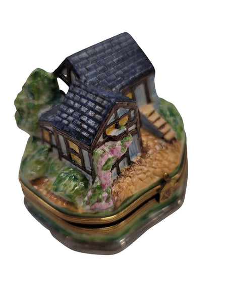 Country House Cottage w Trees Porcelain Limoges Trinket Box