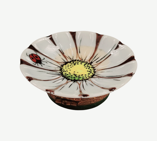 Daisy Flower w Lady Bug Porcelain Limoges Trinket Box