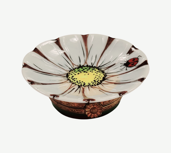 Daisy Flower w Lady Bug Porcelain Limoges Trinket Box