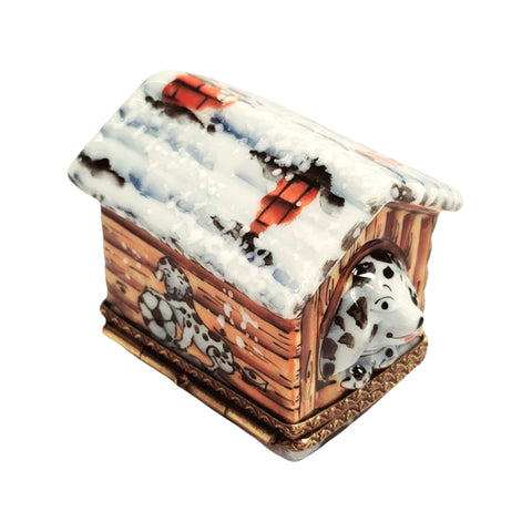 Dalmation Dog in Winter Dog House Porcelain Limoges Trinket Box