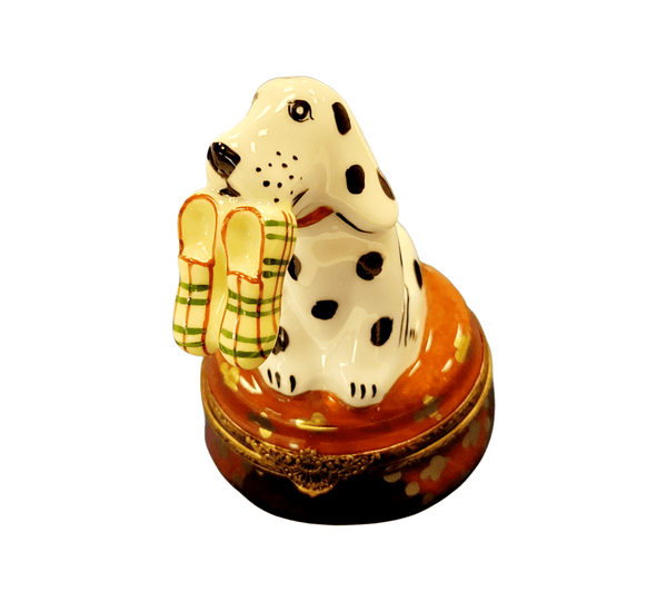 Dalmation Dog w Slippers Porcelain Limoges Trinket Box