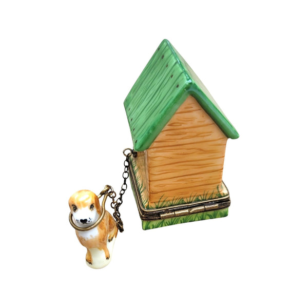 Dog on Chain in House Porcelain Limoges Trinket Box