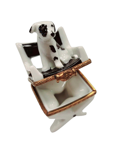 Dog on Director Chair Porcelain Limoges Trinket Box