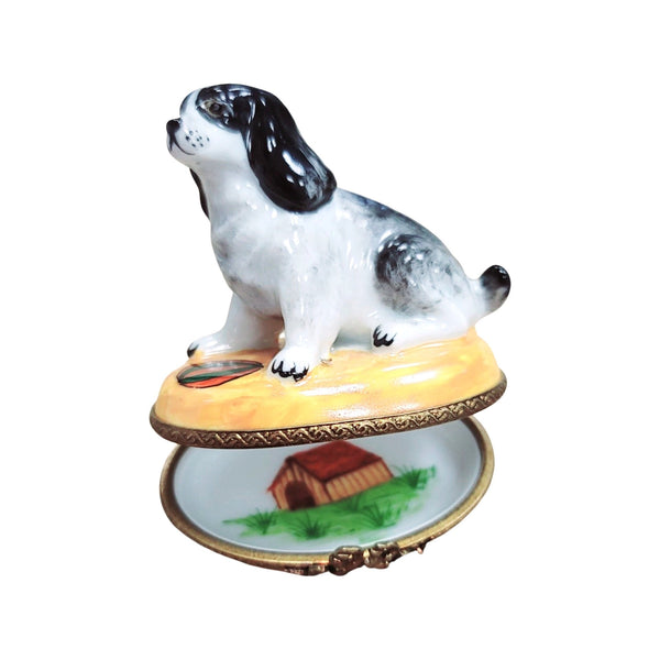 Dog w Ball Porcelain Limoges Trinket Box