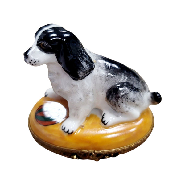 Dog w Ball Porcelain Limoges Trinket Box