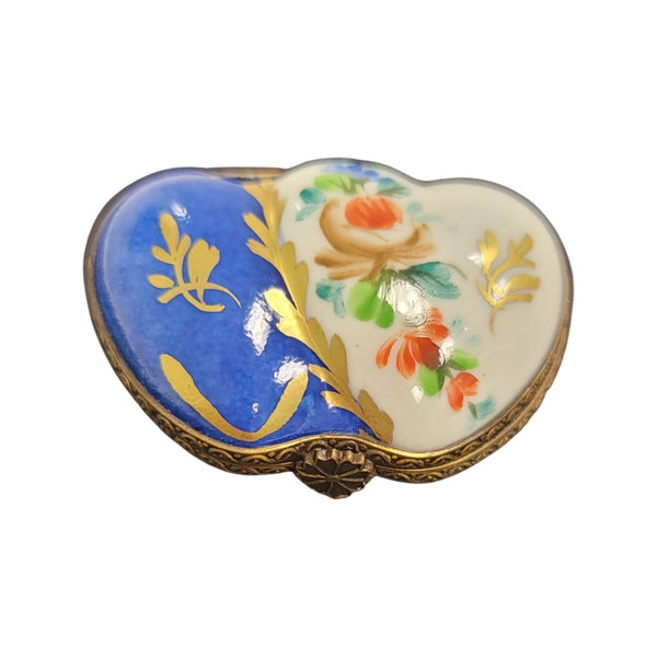 Double Blue Heart Porcelain Limoges Trinket Box