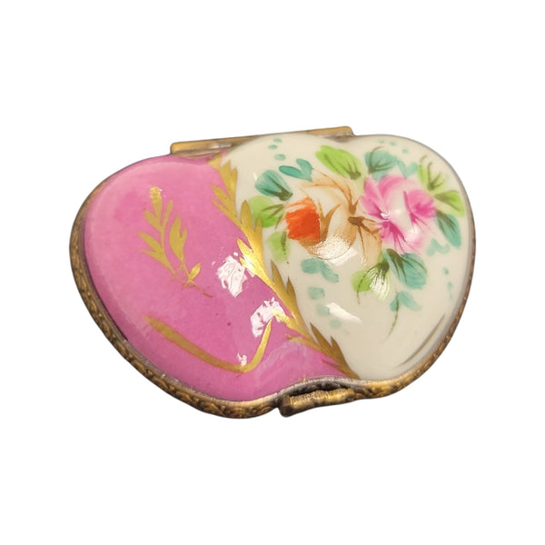 Double Pink Heart Porcelain Limoges Trinket Box