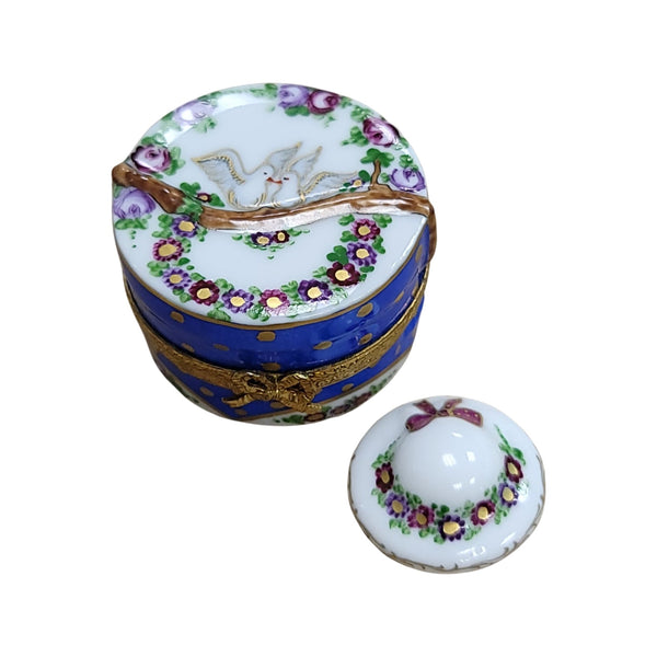 Doves Hat w Hat Inside Porcelain Limoges Trinket Box