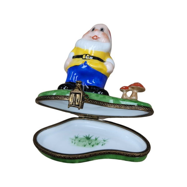 Dwarf w Mushroom Gnome Porcelain Limoges Trinket Box