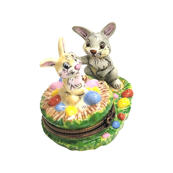 Easter Bunny Basket w Eggs Porcelain Limoges Trinket Box
