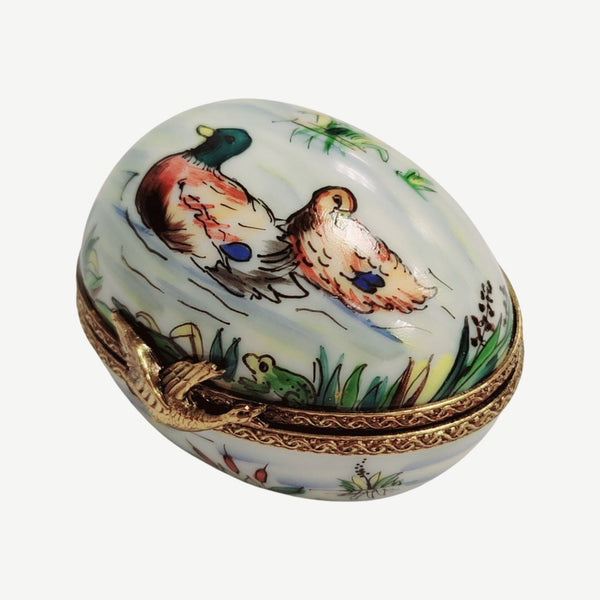 Egg Mallard Duck Swimming Porcelain Limoges Trinket Box
