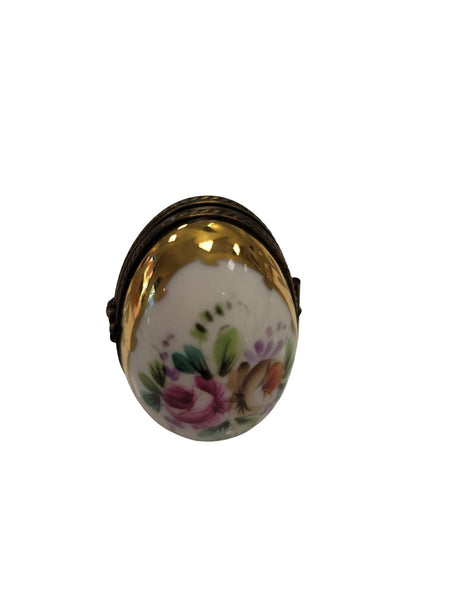 Flowered Egg Oval Picture Frame inside Vert Porcelain Limoges Trinket Box
