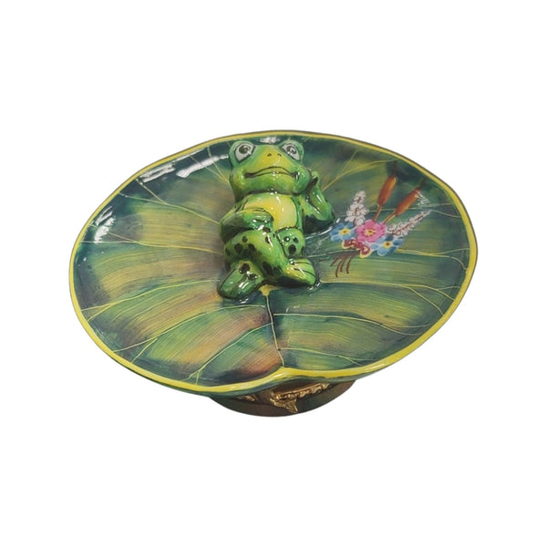 Frog Laying on Lillypad Porcelain Limoges Trinket Box