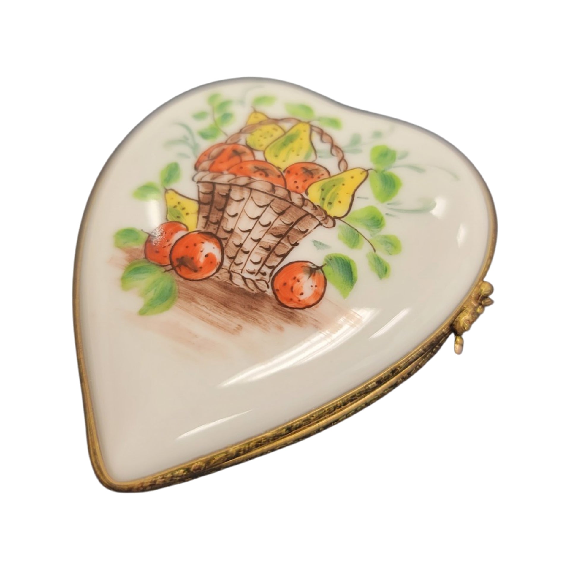 Fruit Basket Heart Porcelain Limoges Trinket Box