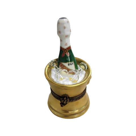 Gold Chapagne Bucket w Glasses Porcelain Limoges Trinket Box