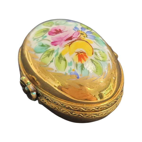 Gold Flowers Egg Porcelain Limoges Trinket Box