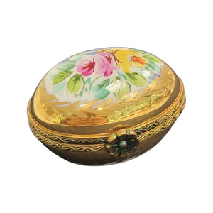 Gold Flowers Egg Porcelain Limoges Trinket Box