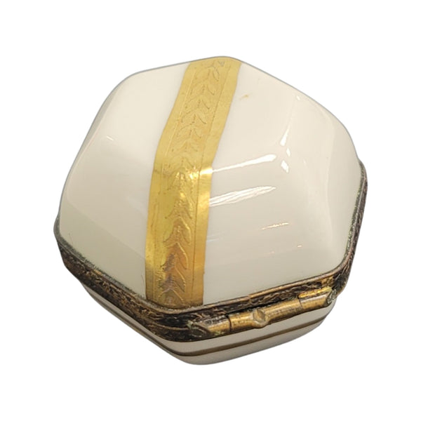 Gold White Hexagon Pill Porcelain Limoges Trinket Box