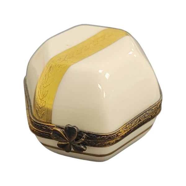 Gold White Hexagon Pill Porcelain Limoges Trinket Box