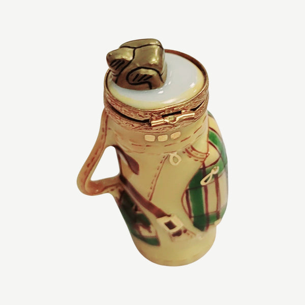 Golf Bag Green Brown Porcelain Limoges Trinket Box