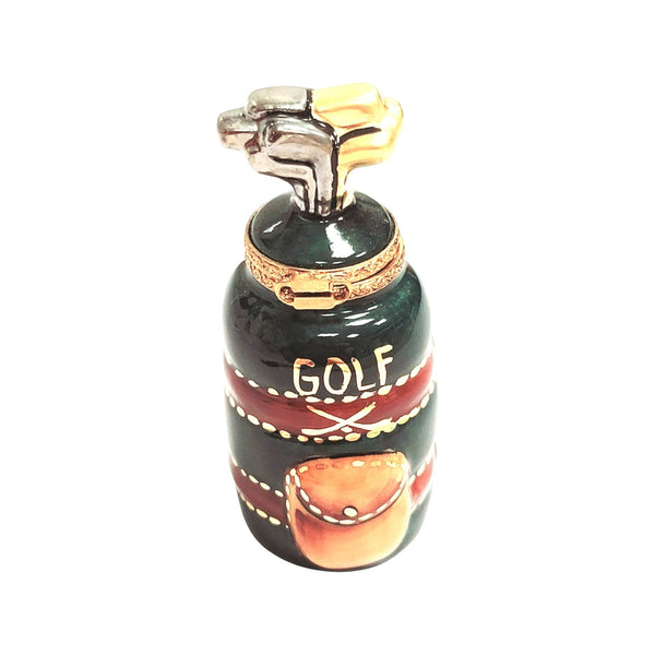 Golf Bag w Clubs Green Brown Sports Porcelain Limoges Trinket Box