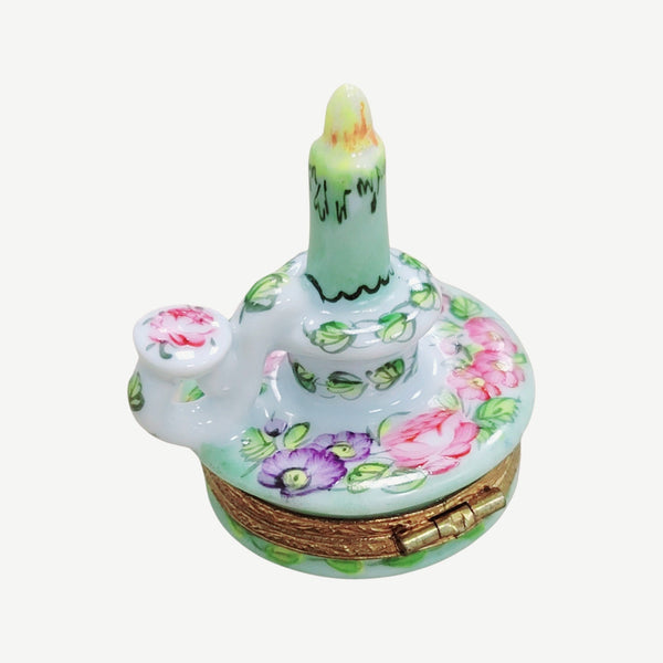 Green Candle Stick Porcelain Limoges Trinket Box