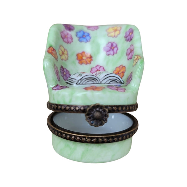 Green Chair w Newspaper Porcelain Limoges Trinket Box