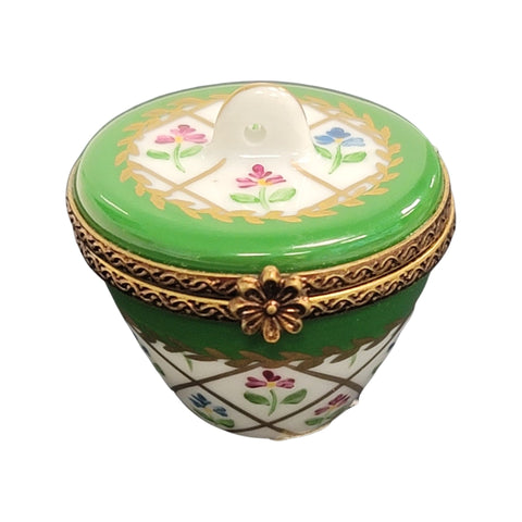 Green Crown Top Pill Porcelain Limoges Trinket Box
