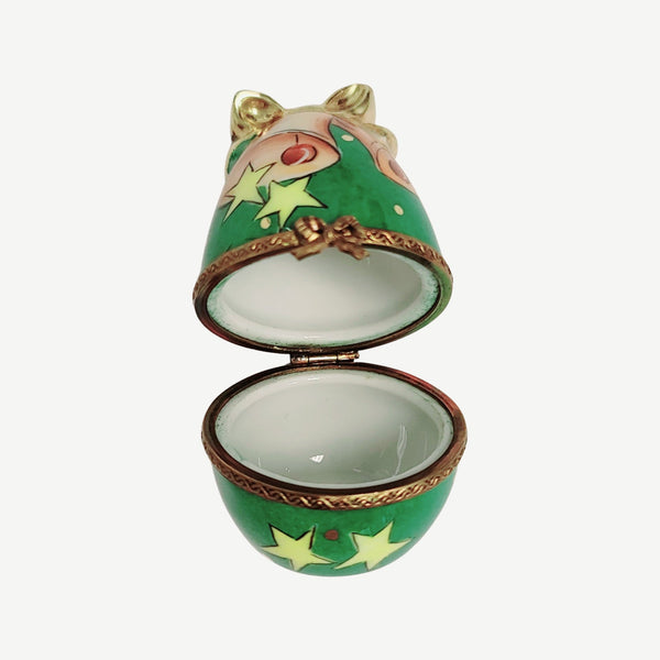 Green Egg Gold Knot Bell Porcelain Limoges Trinket Box
