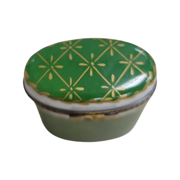 Green Oval Cyllinder Pill Porcelain Limoges Trinket Box