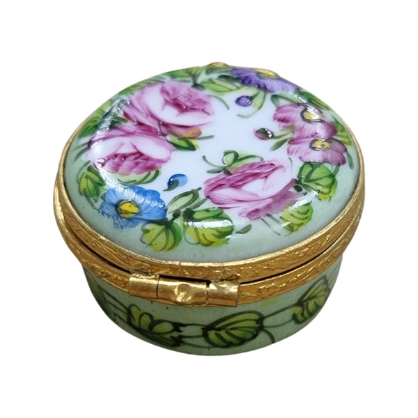 Green Round Pill Porcelain Limoges Trinket Box