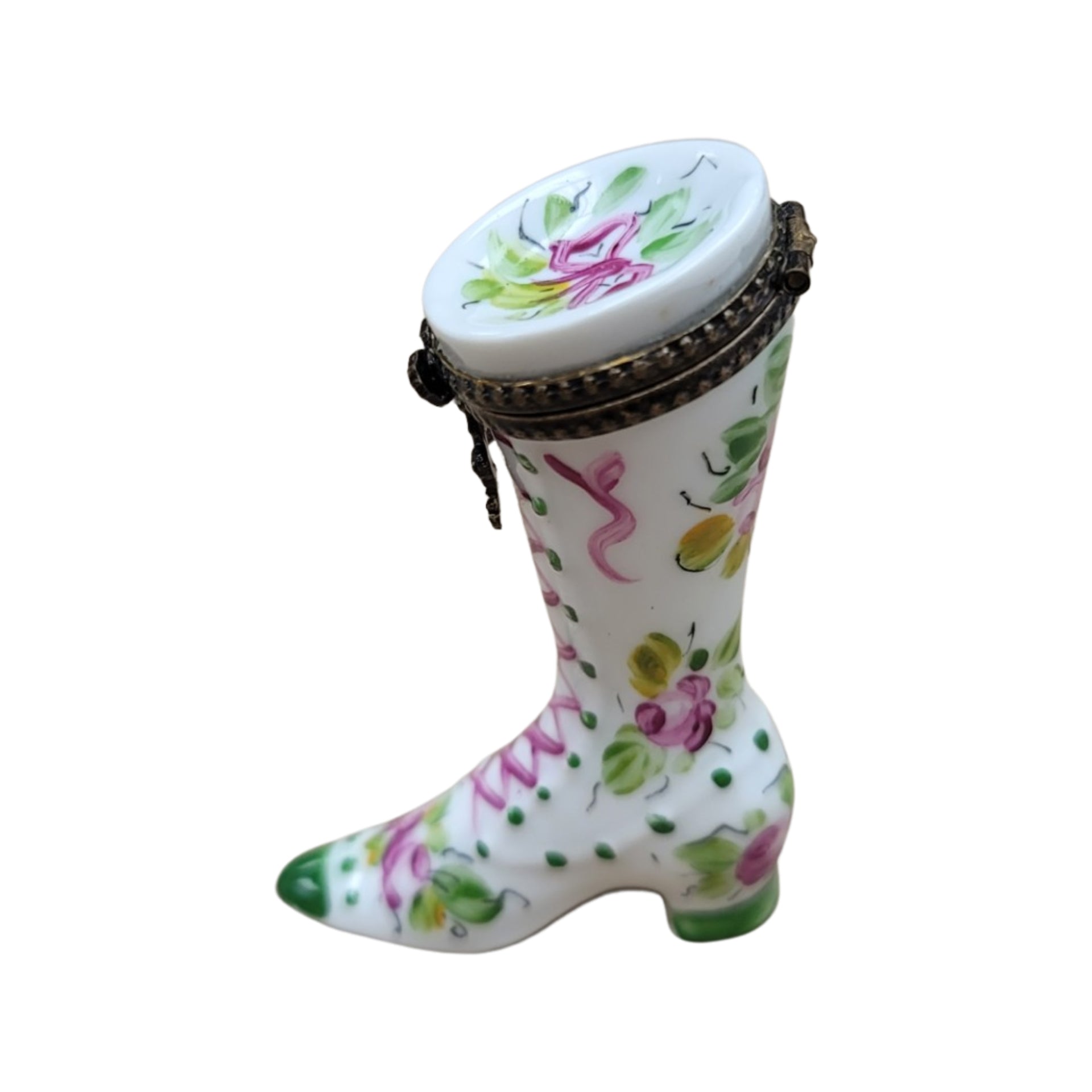 Green Victorian Boot Shoe Fashion Porcelain Limoges Trinket Box