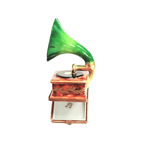 Green Victrola record player Porcelain Limoges Trinket Box