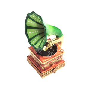 Green Victrola record player Porcelain Limoges Trinket Box