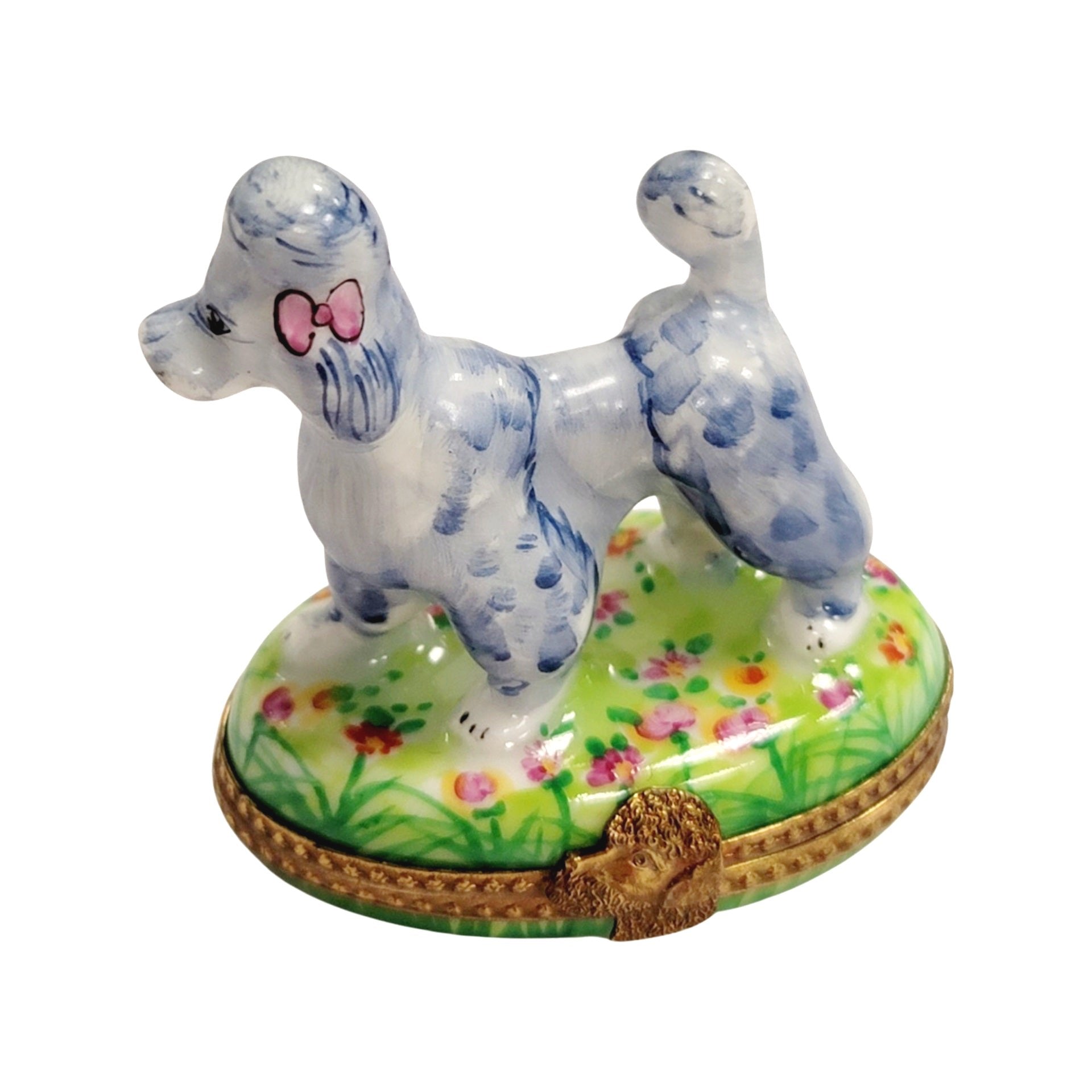 Grey Blue Poodle Porcelain Limoges Trinket Box