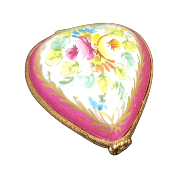 Heart Pink Flowers Porcelain Limoges Trinket Box