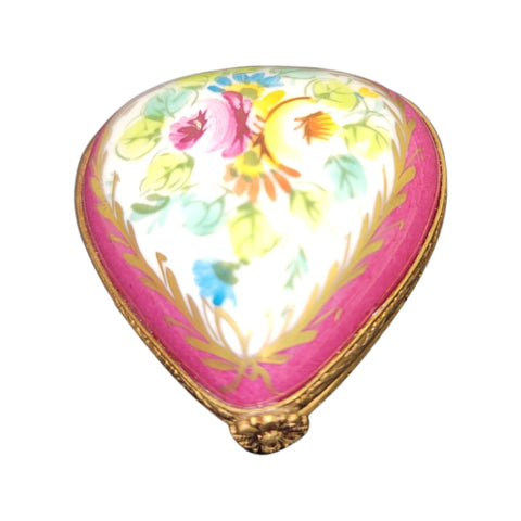 Heart Pink Flowers Porcelain Limoges Trinket Box