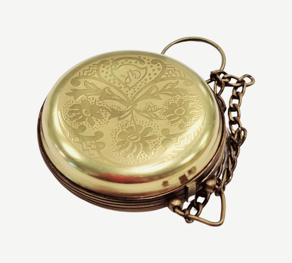 High End Gold Pocket Watch Porcelain Limoges Trinket Box