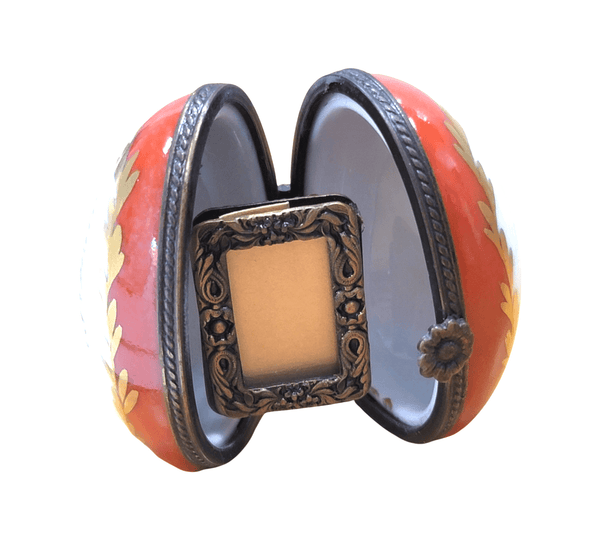 Holly Egg Picture Frame inside Oval Porcelain Limoges Trinket Box