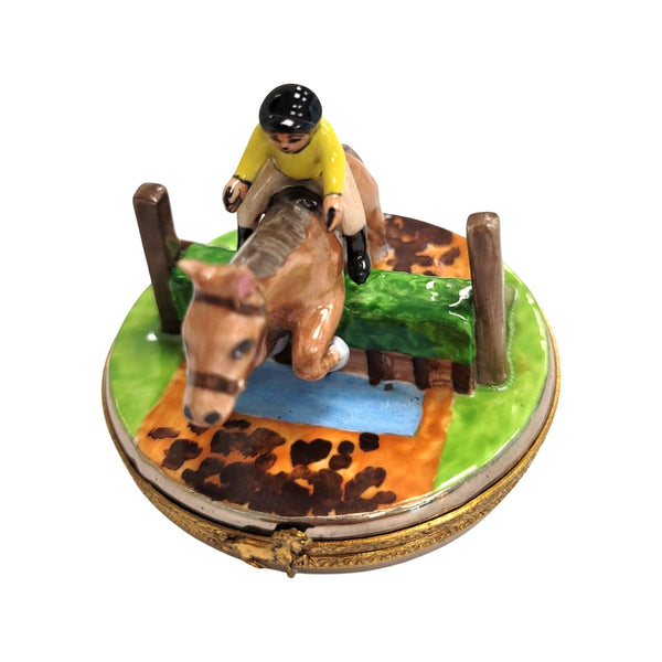 Horse Jumping w Jockey Porcelain Limoges Trinket Box